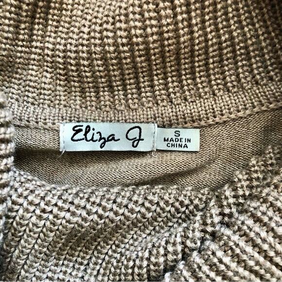 Eliza J. Taupe Brown Belted Cowl Collar Sweater Dress Fit & Flare Women’s Size S - Picture 5 of 12